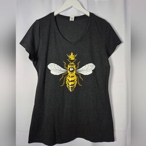 Queen Bee T Shirt Dark Gray Soft V Neck Tee Shirt Women's Size M